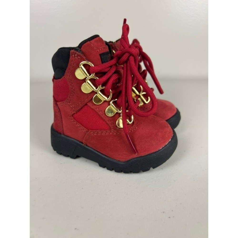 Timberland Euro Hiker Toddler Red Suede‎ Mesh Gold Hardware Boots Size 4
